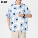 CLOR American ice silk shirt men's spring and summer printed short-sleeved shirt loose jacket CLCX11 Blue Rhyme Flower 2XL