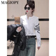 
MAGIOPY International Luxury High-end Brand Hong Kong Style Fashion Fashion Set Women's 2025 Spring Temperament Slim White Long Sleeve Top White Top + Gray Jeans S (100Jin [Jin equals 0.5 kg])