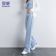 罗蒙【高腰显瘦】牛仔裤女夏季时尚双扣简约宽松阔腿裤浅蓝M
