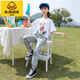 G.DuckKids Girls Suit à manches courtes 2025 Nouveau Spring and Summer Casual Voly Volydold Color imprimé mince à manches courte à manches vertes Top vert + pantalon gris 677 110