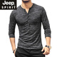Jeep Spirit Spring- und Herbst-Herren-Mode-Knopf-Ling Langarm T-Shirt European und American Casual Henry Kragen Basishemd Top Herren Mode neue Khaki Referenz Details Größe S (empfohlene Höhe 165cm-170 cm)