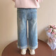 Girls' pants autumn 2025 new style of small and medium-sized children's straight-leg pants girls fashionable jeans children's wide-leg pants autumn K-158 rabbit jeans 130 Recommended height 120-130cm