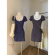 WE French fresh girly lace-up floral round neck short-sleeved dress W5155 GLP blue M