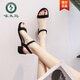 Woodpecker sandals for women 2025 new summer versatile mid-heel thick heels one-length high heels women's outer wear skirt black - heel height 6 cm 698-6 37
