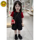 G.DUCK女童背带裤夏季套装2025新款洋气中小童夏天短袖儿童背带裤两件套 黑色碎花背带裤+红色T 110