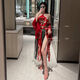 
Sexy underwear sexy Hanfu cheongsam uniform on bed seductive seductive passion set women seductive fairy suit 1049 red XXL