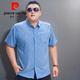 Pierre Cardin short-sleeved plus size shirt men's plus size men's cotton shirt loose thin printed large size men's half-sleeved fat man 5155 sky blue 2XL (recommended 140-155Jin Jin equals 0.5 kg)