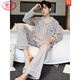 
LangSha 2025 new men's pajamas autumn cotton long-sleeved trousers spring and autumn casual men's large-size home clothing set dark blue long-sleeved cardigan-WRQS9928 L men [recommended 100-130Jin [Jin equals 0.5 kg]]