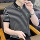 Camisa de manga corta Xcfreht Camiseta delgada de algodón puro a rayas de algodón para hombres con una solapa de manga de manga tostada Y6626 Khaki M 80-105 Jin [Jin equivale a 0.5 kg]