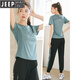 Jeep (Jeep) Vêtements de séchage rapide pour les femmes Summer Sportswear Stuss pour femmes Running Fitness Suit Professional Outdoor Training Outdoor Suit yoga à manches courtes DX701 T-shirt noir + K10 Pantalon à face blanche M (poids recommandé 100-110jin [Jin est égal à 0,5 kg]))