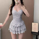 
Modal polka dot swimsuit women's retro skirt high-end neck strap 25 new product conservative slim and covers flesh and sexy gathers hot spring