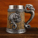 Sailoto Medieval Retro Western Dragon Totem Wooden Barrel Beer Cup Western Pterodactyl Mark Coffee Cup 600ml Faucet Wooden Barrel Beer Cup Silver 201 Steel Free