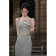 
9923# Early autumn fashion chic high-end socialite American sweet and spicy small fragrance dress suspender dress suit gray picture color suspender top + skirt S