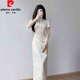 Pierre Cardin cheongsam 2025 new temperament young style national style silk dress daily new Chinese style girl summer dress pear white-cheongsam S