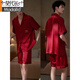 Modal Pyjamas Herren Sommerseideneis Seiden Kurzarm Shorts Simuliert Seiden Herren Sommer Zodiakjahr Rote Heimkleidung DA9901-Men's Wine Red L
