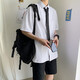 【宽松韩版】夏季领带短袖白衬衫男泰国学院风衬衣百搭上衣服学生 WB-C18【白色】 L