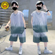 G.DUCK男童背心夏装套装2025新款网红儿童夏季无袖运动服薄款中大童夏款 TZK687-绿色套装 140 建议身高130-140厘米
