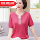 
Hengyuanxiang 2025 new mother summer knitted T-shirt middle-aged women's summer short-sleeved suit middle-aged and elderly fashionable large-size shirt 9756 green 5XL recommended 160-180Jin [Jin equals 0.5 kg]