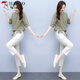 Traje de lino de algodón de algodón de algodón para mujeres 2025 Versión coreana NUEVA CASA CORTIVA Slim suelta pantalones de nueve mangas de nueve mangas jengibre [pantalones individuales] delgados 2xl