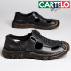 Cartelo Sommersandalen Männer echtes Leder atmungsaktives Sport und lässige Loch Schuhe hohl weiche Außensandalen Schwarz 6626/Top Cowhide 38 Standard Lederschuhgröße