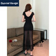 
Gunnar Hauge foot massage foot bath work clothes soft technician massage spa long skirt sexy mesh slit dress women 9276# black S
