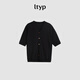 Original travel ltyp fake placket sweater new minimalist and versatile casual V-neck pullover short-sleeved top for women autumn classic black S