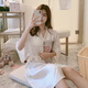 Camiseta Yalu para mujeres en verano 2025 Nuevo pijamas de moda sexy y gama blanca delgada en la mitad de longitud de marrón BQY_5012# bata de manga corta S