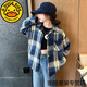 G.duck girls plaid long-sleeved shirt autumn and winter velvet thickening medium and large children's clothing bottoming shirt children's shirt jacket pink 2811 150 cm recommended height 140-150