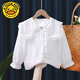 G.duck little yellow duck children and girls white shirt pure cotton edge long-sleeved shirt spring and autumn style primary and secondary school uniform women's top 021 white cotton 140cm