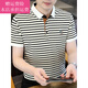 Fickan条纹短袖t恤男士夏季衬衫领polo衫男士休闲上衣服装 WE7029藏青色 纯棉 M 165  建议【90-105】斤左右