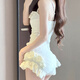 Bo Naling New Year Swimsuit Women's 2025 New Style Beautiful Girly One-piece Skirt Conservative Covering Belly, Slimming Small Breasts, Gathering Vacation Ruffled Swimsuit Off-White One Size Fits 80-120Jin Jin is equal to about 0.5 kg