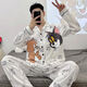 Mu Fengqing men's pajamas long-sleeved pants spring and autumn thin student cartoon teenager men's large-size home clothing set 9923 men M standard (high 165100 Jin [Jin equals 0.5 kg])