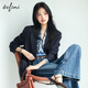 Eveli Tencel and linen blended herringbone design loose silhouette suit jacket for women 2025 autumn new style dark navy S