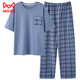 Catman (MiiOW) men's pajamas summer pure cotton short-sleeved trousers pullover large size thin simple and high-end home clothing set OM13077 L