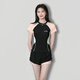 Lugeli swimsuit women's hot spring belly swimsuit split suit short-sleeved sun protection sexy slimming professional swimsuit outside wearing pink and black split swimsuit single size [Suggested 70-120Jin [Jin equals 0.5 kg]]