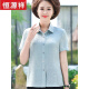 恒源祥妈妈夏装真丝短袖衬衣洋气宽松上衣套装中老年女装时尚桑蚕丝T恤 6625绿色+卡其八分裤 XL 建议80-100斤