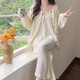 Montagut Cloud Cotton Pyjamas für Frauen im Frühjahr und Herbst Langarmschlingen Drei-teiliges Set Cute Leaf Pure Style Home Clothing 2025 NEU TFN#F9928 5XL M Empfohlen 75-95jin [Jin gleich 0,5 kg]
