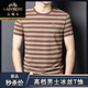 Classic car high-end real ice silk short-sleeved V-neck summer men's T-shirt fashionable stripes anti-wrinkle skin-friendly versatile middle-aged round neck half-sleeved 6197V neck apricot gray M 165 [Suggested 95-115Jin [Jin equals 0.5 kg]]