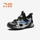 ANTA Children's Sandals Men's Big Children's Shoes 2025 Summer New Breathable Velcro Shark Toe Outdoor Beach Shoes Black/Silver-1 34