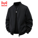 MiiOW Men's Stand Collar Jacket Autumn 2025 New Loose Casual Solid Color Windproof Baseball Jacket Workwear Top Jacket F Black 2XL
