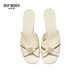 
DEEP BREATH Deep Breath Women's Shoes Sheepskin Soft Wrinkled Thick Heels Jingshe Comfortable High Heel Sandals AX14116 White 38