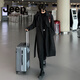 JEEP Spring and Autumn Style Mid-Length Windbreaker Men's Korean Style Loose Trendy Handsome Over-the-Knee Coat Double-Breasted Trench Jacket Black Cotton Thickened M 105-125Jin Jin equals 0.5 kg