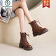 Bottes en cuir de pic pour femmes 2025 Automne et printemps Nouveaux bottes Martin à la mode rétro de vache et à la mode britannique