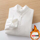 Plush white shirt for women, autumn and winter Korean style loose cotton stand-up collar shirt, warm inner layer, thickened base shirt H68 white M