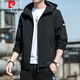 Pierre Cardin Jacke Herren 2025 Frühlings- und Herbst Neue Kapuze Dünne Jugendliche Lose Jacke Kurzfarbige Jacke K12131 Black M [Empfohlen 100-110jin [Jin entspricht 0,5 kg]]