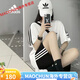 Adidas Clover Embroidery Sports Set Summer Men and Women's Same Short Sleeve Loose Two-Piece Set Casual Shorts Couple Round Neck 9889 Black Short Sleeve 2XL (130-150Jin [Jin equals 0.5 kg])