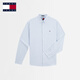 TOMMY JEANS [Oxford Spinning] 25 new spring and summer men and women texture stripes Asian version long-sleeved shirt/pure cotton solid color shirt Blue C3Q L