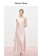 Mandy Zhang Ou Ruofeng hellrosa sanftes Acetatkleid für Frauen weiches satin diagonal geschnitten einfaches elegantes Kleid langer Rock Tianzhu Pink L