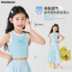 
moonkids children's clothing girls vest 2025 summer new children's striped knitted sleeveless top girls dopamine suspenders 19122 blue vest + 15268 blue wide-leg pants 170 cm
