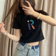 GTYUWVG白色正肩纯棉女士短袖t恤女装夏装2025新款印花修身高腰短款上衣 6189白色-短款 S 75-90斤